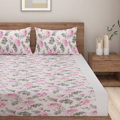 Cream Floral Printed Cotton Bedding Set Double Size