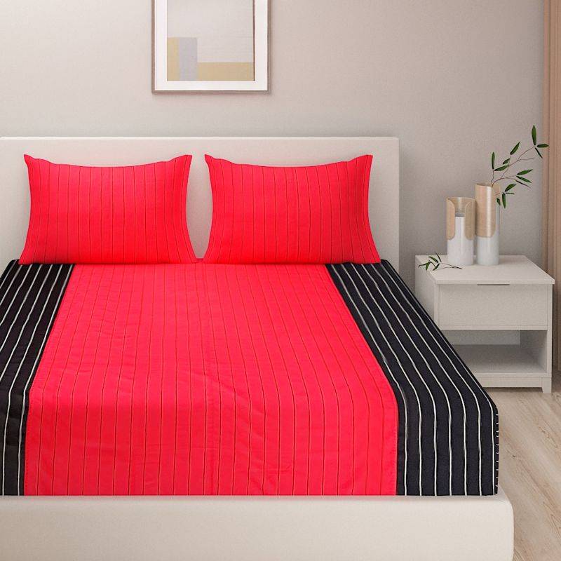 Black Stripes Print Cotton Bedding Set | Double Size Default Title