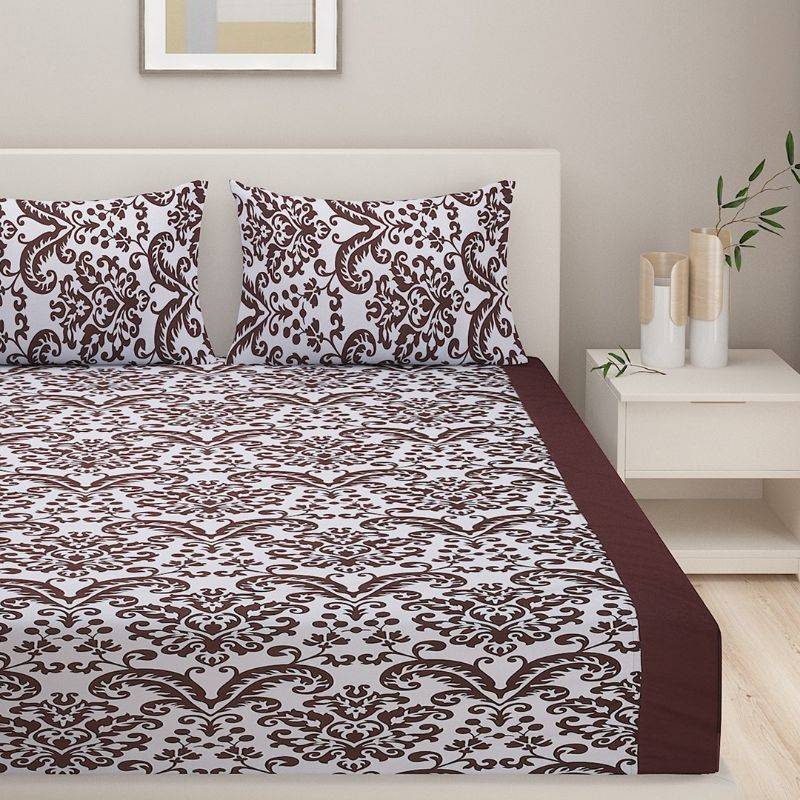 Brown Geometric Shadow Print Cotton Bedding Set Double Size