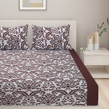 Brown Geometric Shadow Print Cotton Bedding Set Double Size