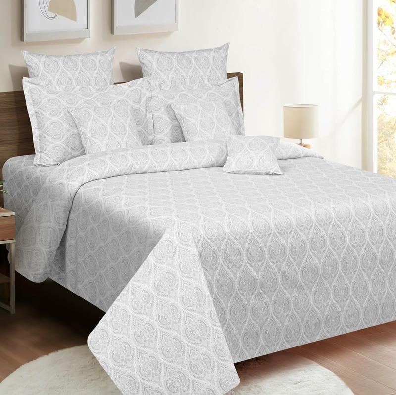 Leaf Floral Grey Boota Print Cotton Bedding Set Double Size