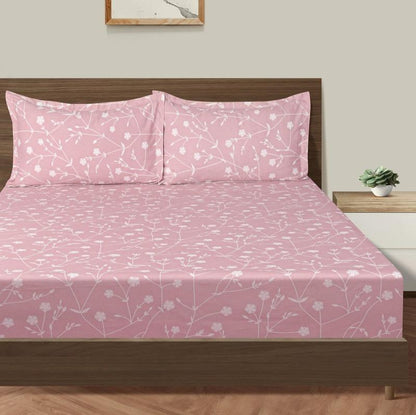 Pink Allium Floral Print Cotton Bedding Set Double Size