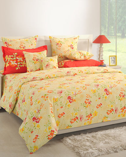 Floral Print Cotton Bedsheet Set with Two Pillow Covers | 108 x 90 inches