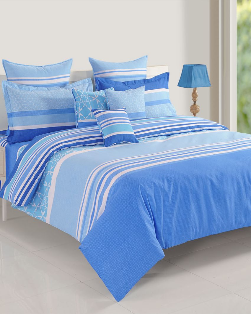 Blue Geometric Cotton One Bedsheet With Two Pillow Covers | 108 x 90 inches