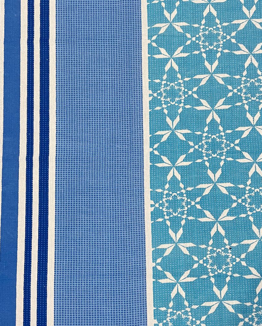 Blue Geometric Cotton One Bedsheet With Two Pillow Covers | 108 x 90 inches