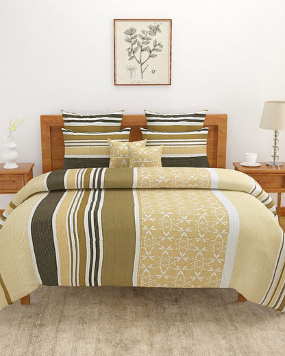 Green Geometric Cotton One Bedsheet With Two Pillow Covers | 108 x 90 inches