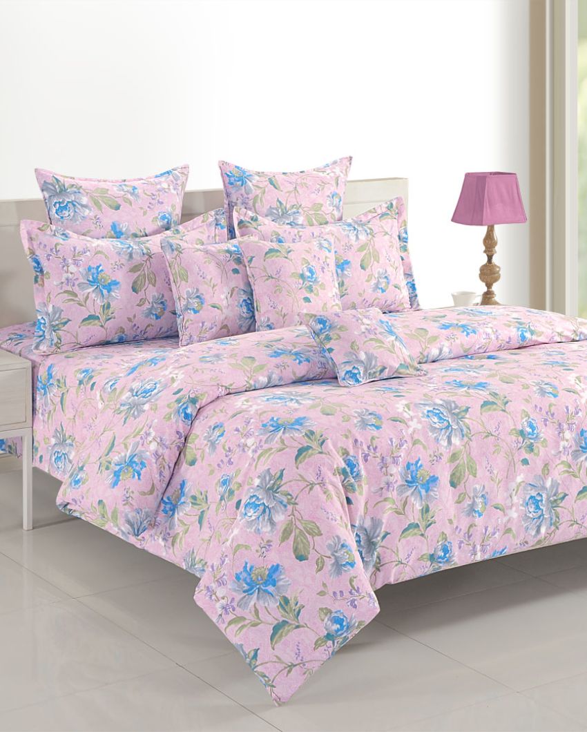 Pink Floral Monalisa Midas Cotton One Bedsheet With Two Pillow Covers | 108 x 90 inches