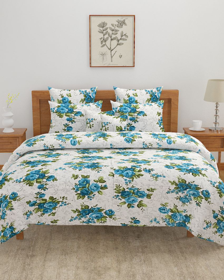 Floral Print Cotton One Bedsheet With Two Pillow Covers | 108 x 90 inches