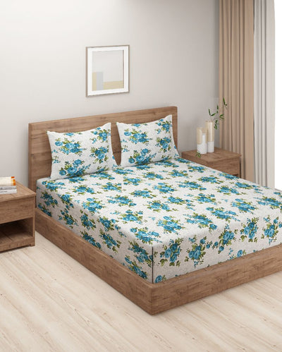 Floral Print Cotton One Bedsheet With Two Pillow Covers | 108 x 90 inches