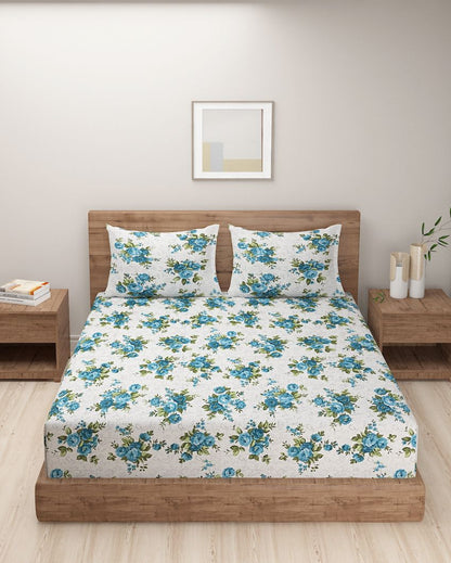 Floral Print Cotton One Bedsheet With Two Pillow Covers | 108 x 90 inches