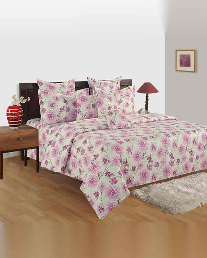 Sophisticated Sparkle Floral Roto Cotton One Double Bedsheet With Two Pillow Covers Set | 108 x 90 inches