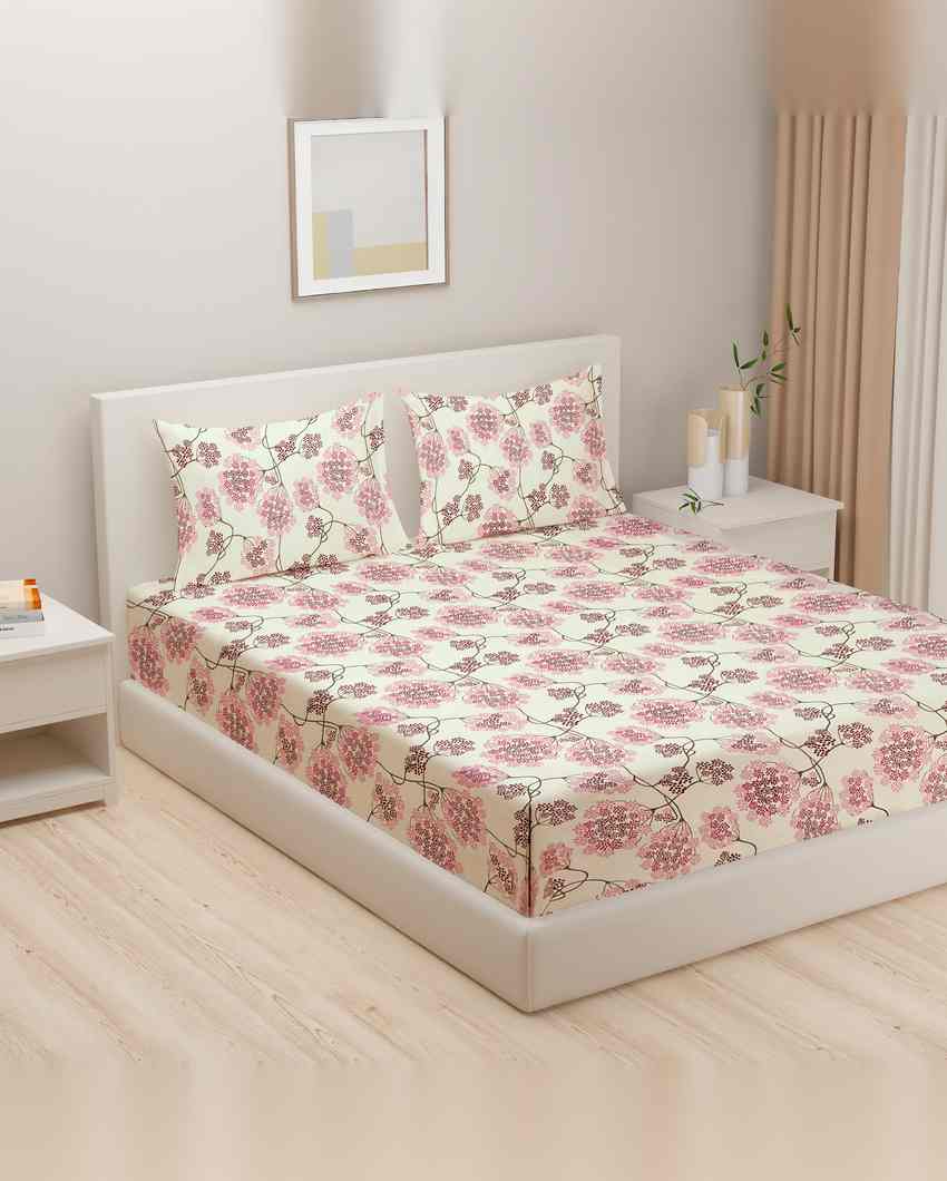 Sophisticated Sparkle Floral Roto Cotton One Double Bedsheet With Two Pillow Covers Set | 108 x 90 inches