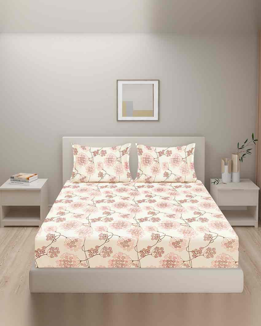 Sophisticated Sparkle Floral Roto Cotton One Double Bedsheet With Two Pillow Covers Set | 108 x 90 inches