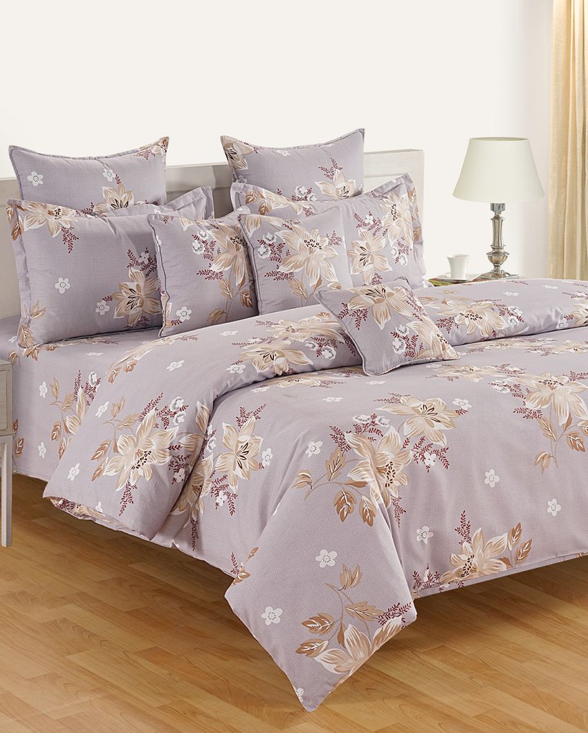 Purple Veda Floral Print Cotton One Bedsheet With Two Pillow Covers | 100 x 90 inches