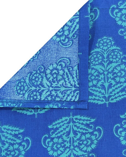 Blue Ethnic Motif Veda Cotton One Bedsheet With Two Pillow Covers | 100 x 90 inches