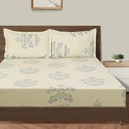 Off White Unique Floral Cotton Bedding Sheet Double Size