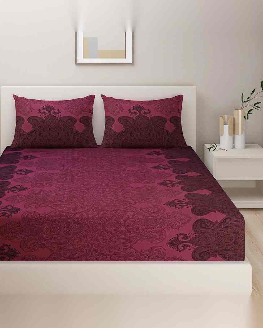 Elegant Zinnia Ethnic Motif Mercerized Pure Cotton One Double Bedsheet With Two Pillow Covers Set | 108 x 90 inches