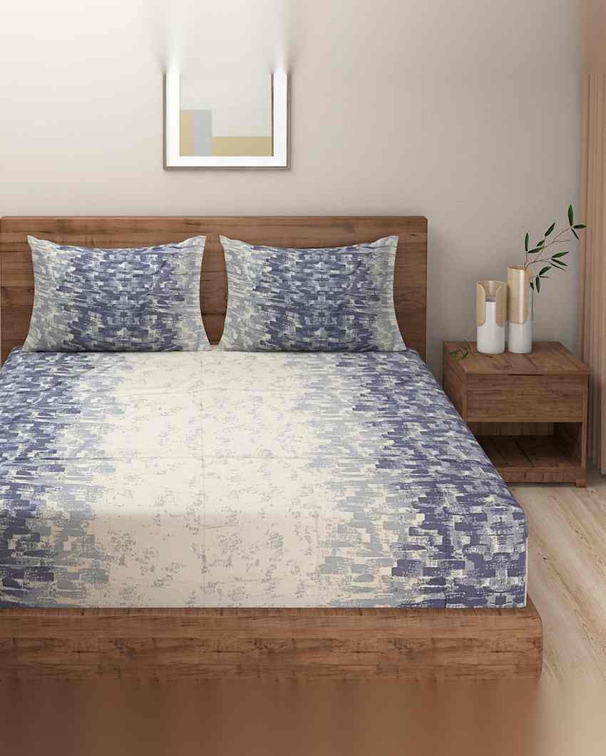 Modern Zinnia Abstract Print Mercerized Pure Cotton One Double Bedsheet With Two Pillow Covers Set | 108 x 90 inches