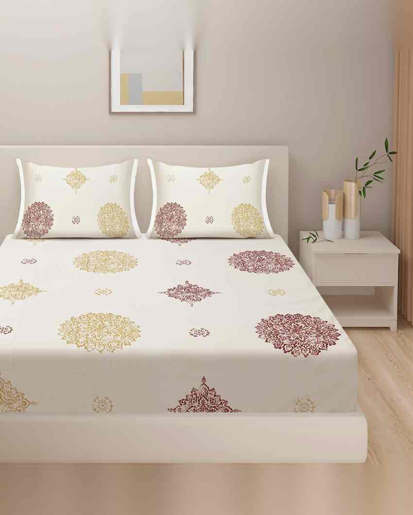 Timeless Classic Zinnia Mercerized Pure Cotton One Bedsheet With Two Pillow Covers Set