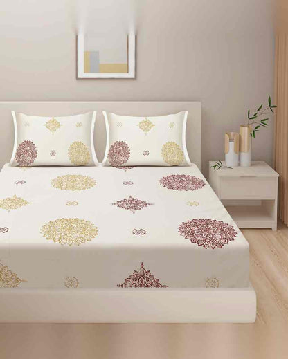 Timeless Classic Zinnia Mercerized Pure Cotton One Bedsheet With Two Pillow Covers Set