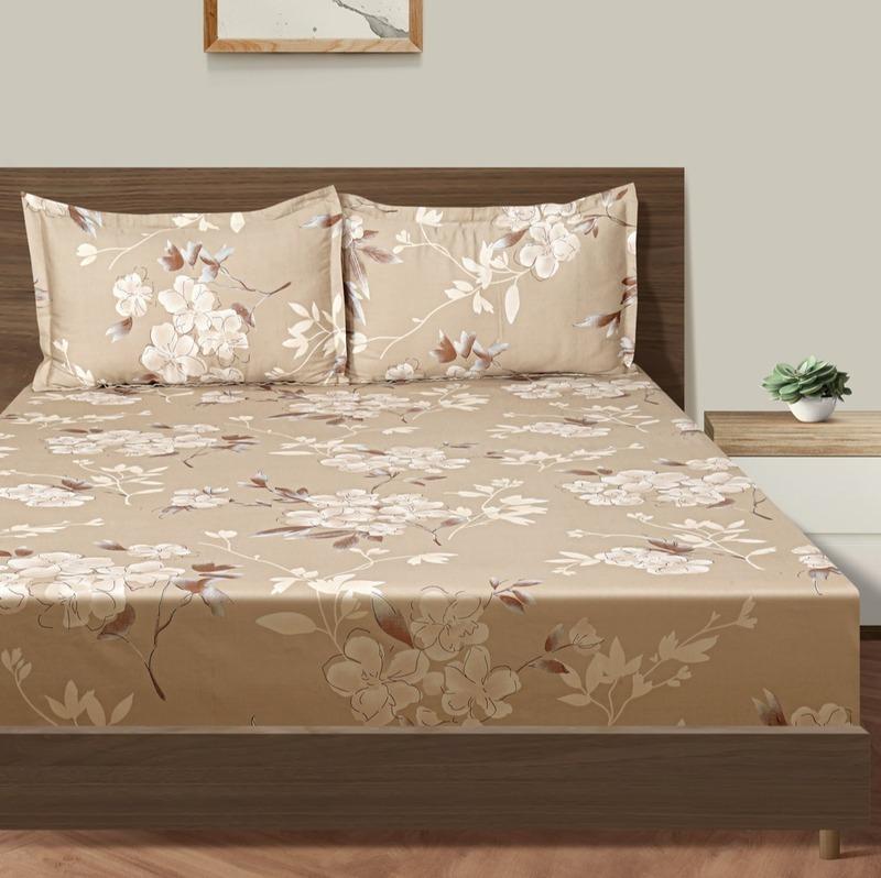 Big Floral Print Cotton Satin Bedding Set Double Size