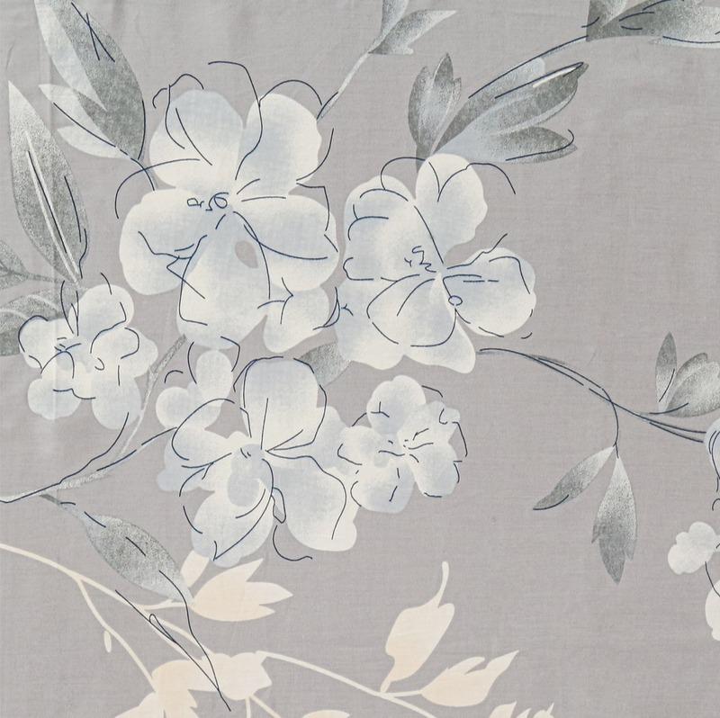 Big Floral Grey Print Cotton Satin Bedding Set Double Size