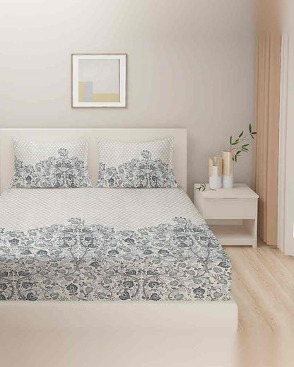 Contemporary Abstract Zinnia Mercerized Pure Cotton One Bedsheet With Two Pillow Covers Set