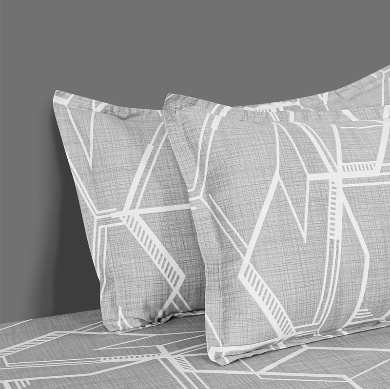 Graphical Grey Print Cotton Satin Bedding Set Double Size