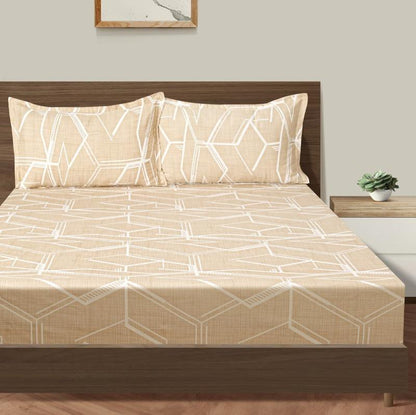 Graphical Beige Print Cotton Satin Bedding Set Double Size
