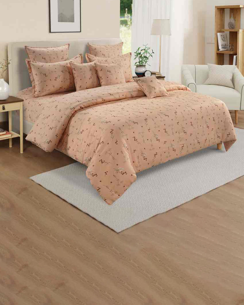 Charming Comfortable Floral Zinnia Mercerized Pure Cotton One Bedsheet With Two Pillow Covers Set