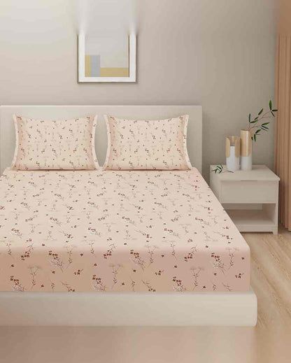 Charming Comfortable Floral Zinnia Mercerized Pure Cotton One Bedsheet With Two Pillow Covers Set