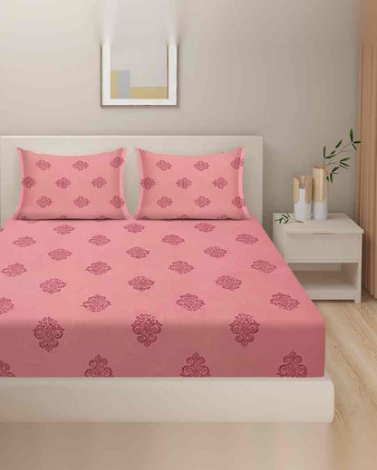 Luxurious Ethnic Motif Zinnia Mercerized Pure Cotton One Bedsheet With Two Pillow Covers Set