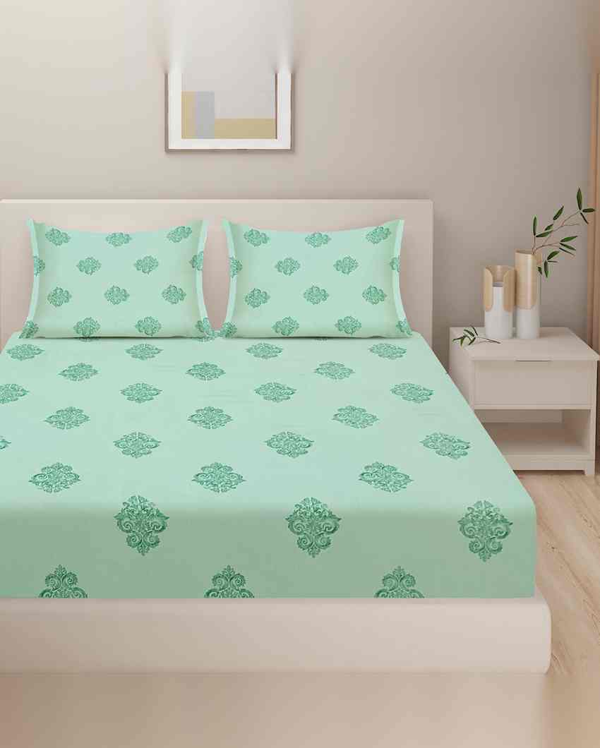 Premium Ethnic Motif Zinnia Mercerized Pure Cotton One Bedsheet With Two Pillow Covers Set