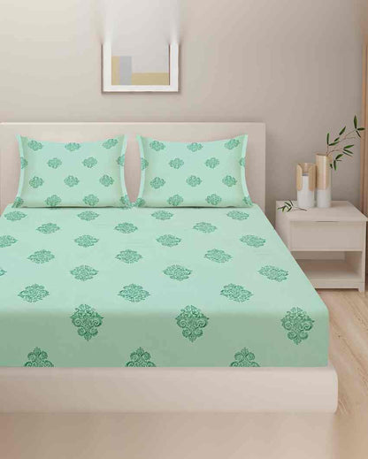 Premium Ethnic Motif Zinnia Mercerized Pure Cotton One Bedsheet With Two Pillow Covers Set