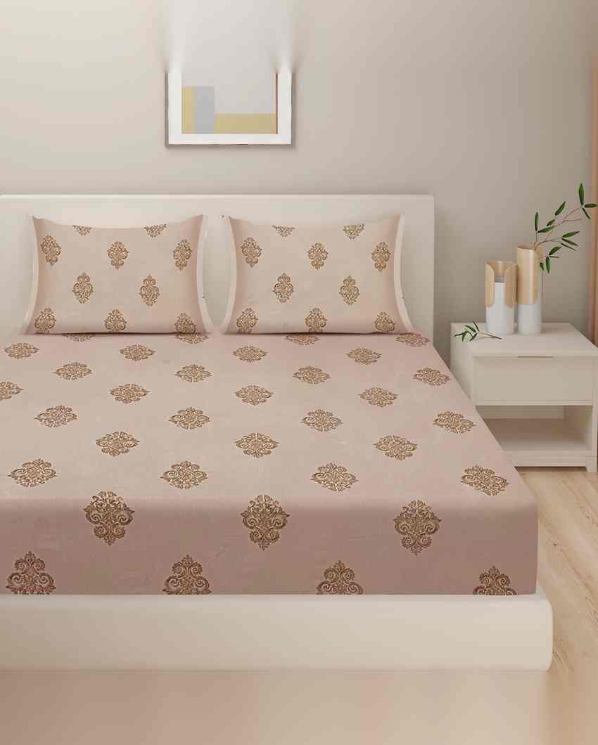 Classic Ethnic Motif Zinnia Mercerized Pure Cotton One Bedsheet With Two Pillow Covers Set