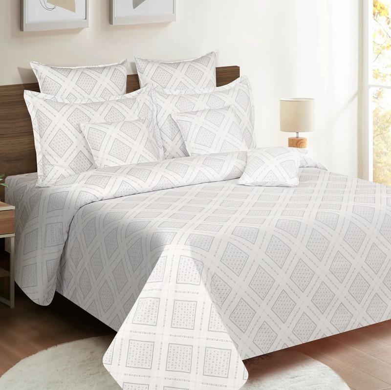 Grey Box Pattern Print Cotton Satin Bedding Set Double Size