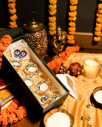 Silver Radiance Tealight Holder Diwali Gift Box Set