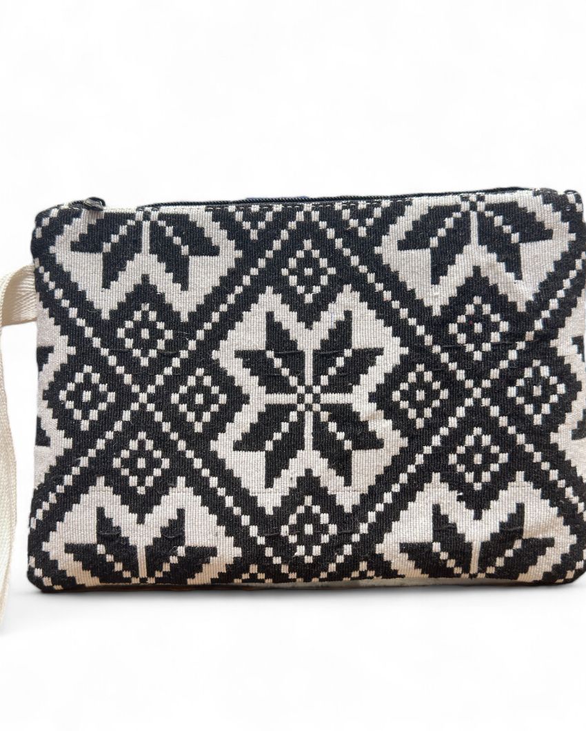 Elegant Jacquard Woven Hand Cosmetic Pouch | 7 x 10 x 7 inches