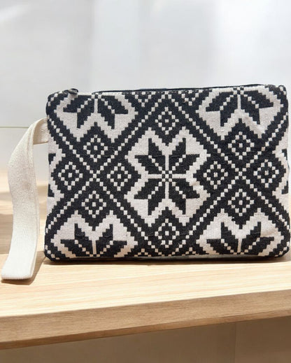 Elegant Jacquard Woven Hand Cosmetic Pouch | 7 x 10 x 7 inches