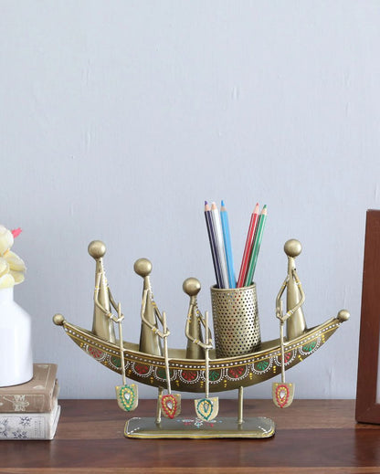 Metal Boat Shape Pen Stand Table Decorative