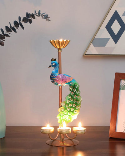 Peacock Hand Painted Tea Light Holder