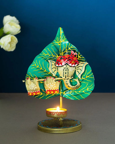 Green Ganesh Tea light Holder