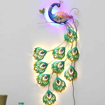 Vibrant Iron Peacock Wall Art with LED Illumination