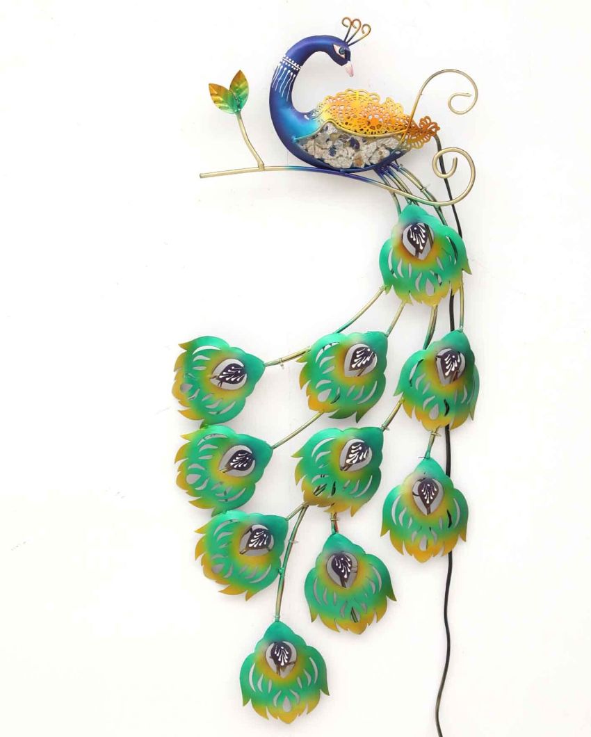 Vibrant Iron Peacock Wall Art with LED Illumination