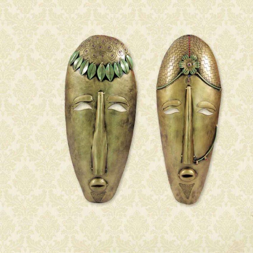 Handcrafted Iron Tribal Mask Wall | Set of 2