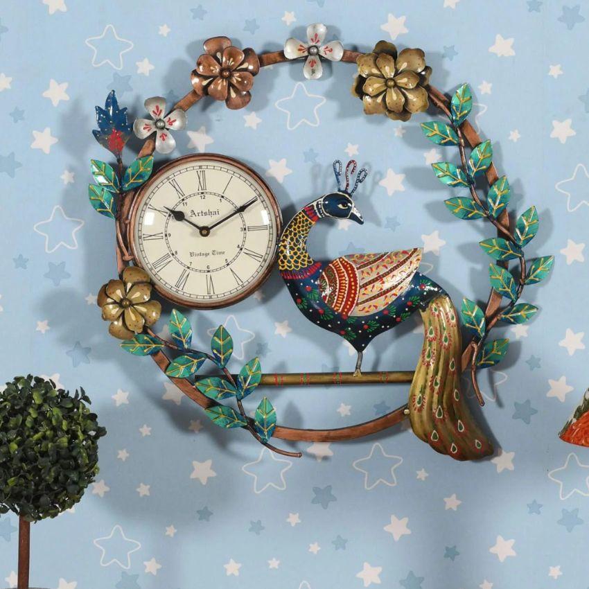 Metal Wall Hanging Peacock Clock