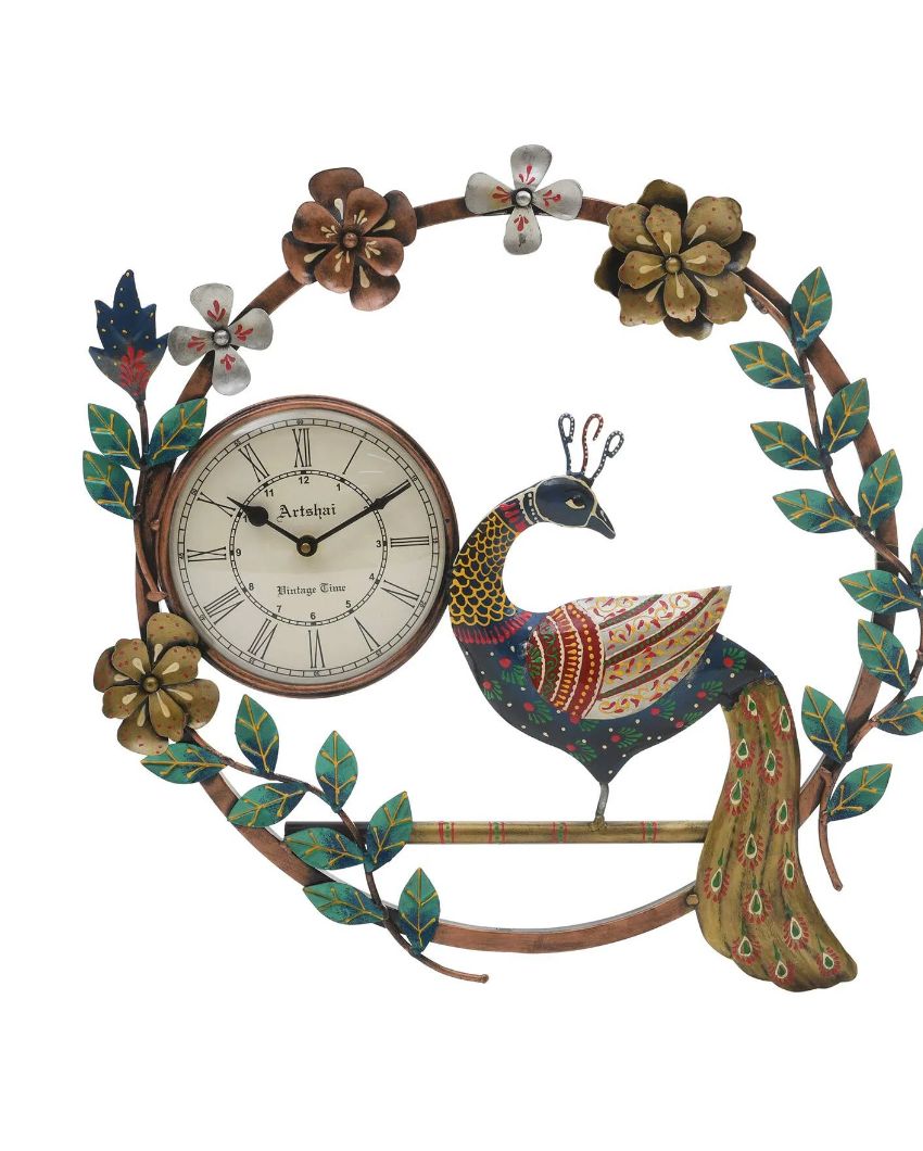 Metal Wall Hanging Peacock Clock