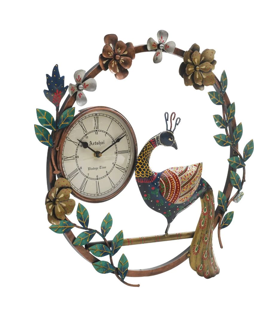 Metal Wall Hanging Peacock Clock