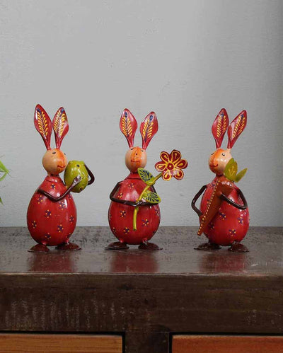 Rabbit Small Egg Iron Animal Figurine | Set Of 3