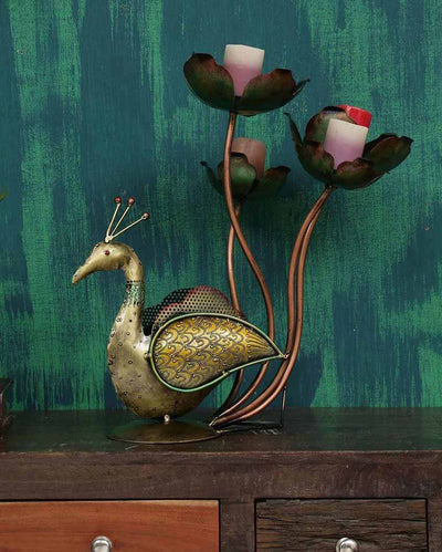 Peacock Iron Tealight Bird Figurine